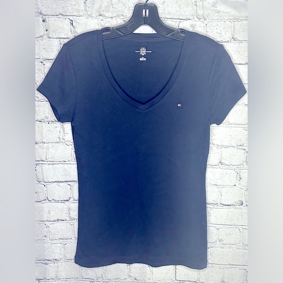 TOMMY HILFIGER Womens Navy Short Sleeve V Neck T-Shirt Size: S - Picture 6 of 12